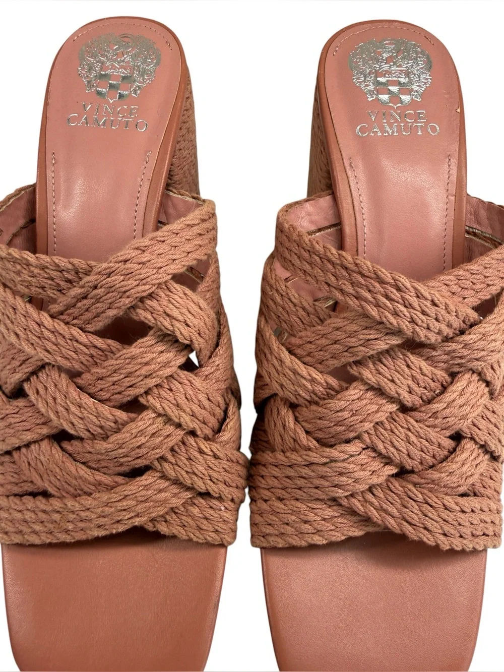 Vince Camuto Carindil Blush Woven Block Heel Slide Sandals 9.5M